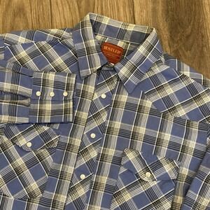 Vintage Rustler Pearl Snap Western Shirt Mens Sz M Gray X-Long Tail Cowboy Rodeo